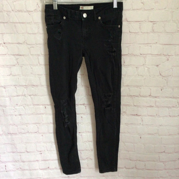 Levi’s 710 Super Skinny Black Distressed Denim Jeans - Size 12 - Picture 1 of 11